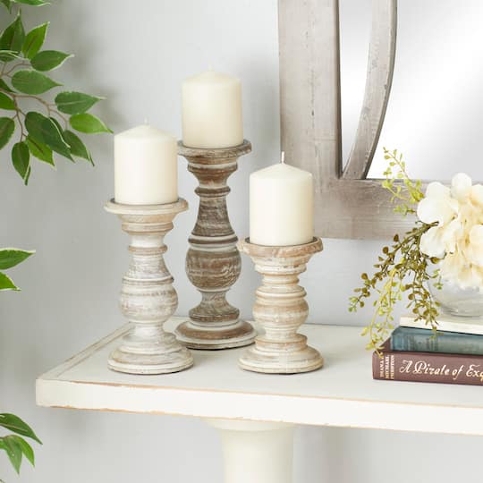 Mango Wood Traditional Candle Holder Set